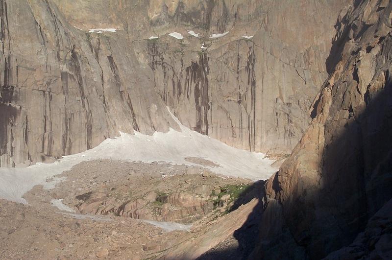 Mill's glacier.  If you look close you will see two climbers approaching the wall walking on the glacier.