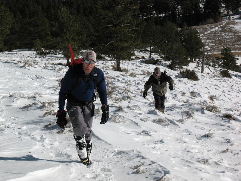 Michael and Treye slogging up the mountainside.