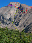 An image of the many routes up Longs