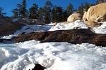 Here is a cool spot where the water was flowing out from under the ice, down a rock, and then back under the ice.