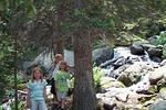 The girls having fun during a break on the hike up to the campsite.