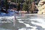Alan and the girls playing on the ice on Gem Lake.