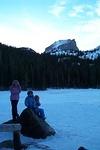 The girls at Bear Lake with Hallet Peak as a backdrop.