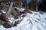 Some serious windblown snow on the east edge of Dream Lake.  The wind was pretty serious here.