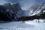 Looking W over Dream Lake, with Hallet and Flattop as the backdrop.