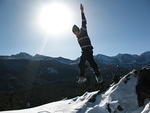 Alan taking a leap.  He already finished his beer!