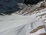 Looking down the Trough.  We didn't like the looks of the snow here so we went on the rocks for a while.