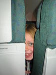 Hannah peeking through her seat