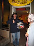 Mike passing out candy downtown