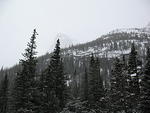 View of the Arrowhead through the falling snow