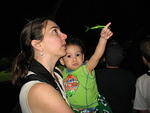 Benjamin points to the fish as walk through the aquarium